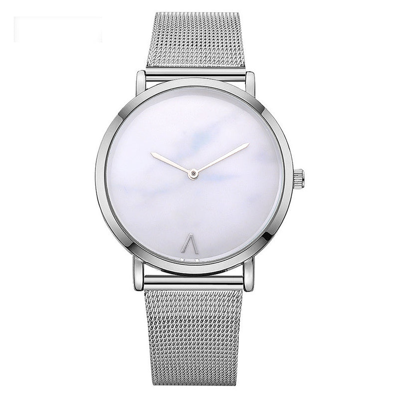 Gold  Silver Mesh Band Creative Marble Wrist Watch