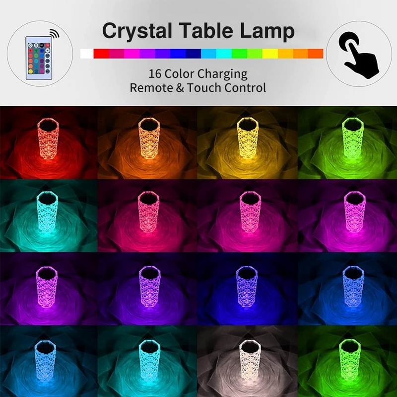 16 Colors LED Crystal Touch Table Lamps Bedr
