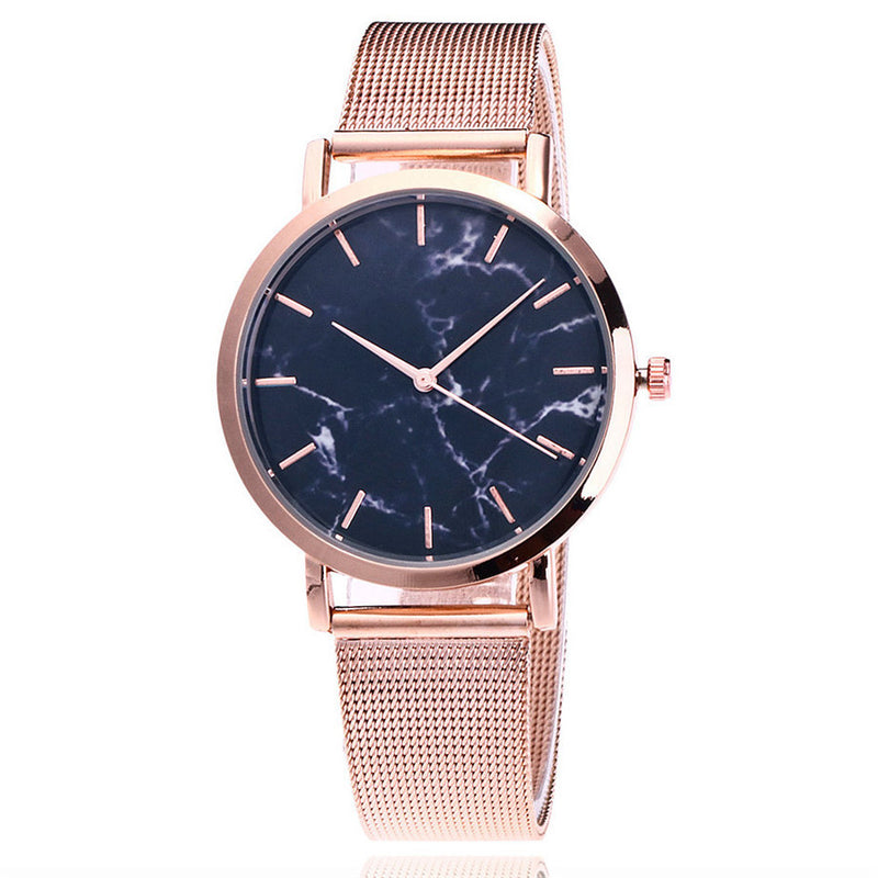Gold  Silver Mesh Band Creative Marble Wrist Watch