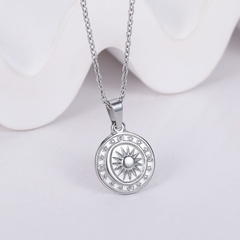 Women Steel Sun Compass Pendant Necklace