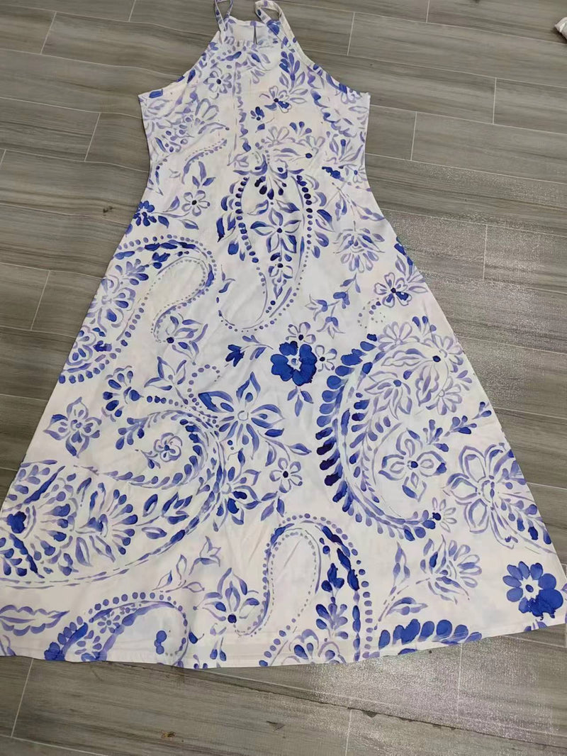 Sleeveless Female Dress Blue And White Porcelain