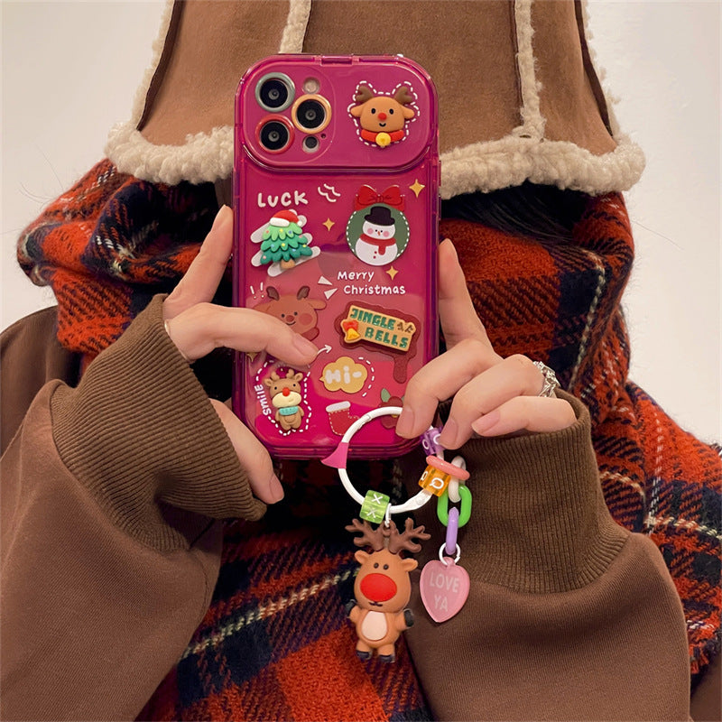 Xmas Santa Claus Cute Elk Hat Pendant Flip Christmas Phone Case For I Phone 15 14 13 12 11 Pro Max Pro Silicone Protection Cover