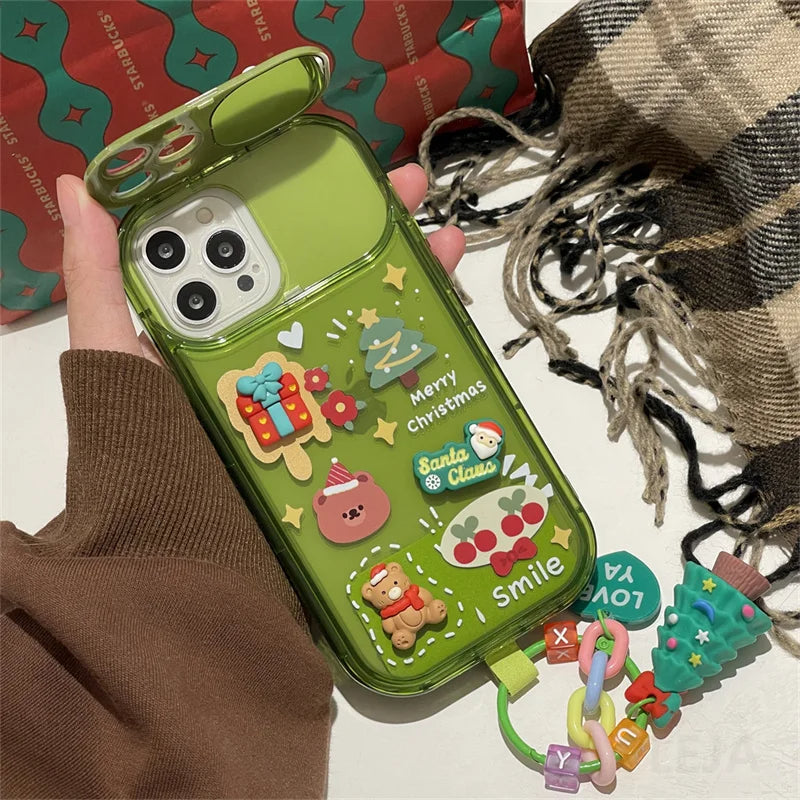Xmas Santa Claus Cute Elk Hat Pendant Flip Christmas Phone Case For I Phone 15 14 13 12 11 Pro Max Pro Silicone Protection Cover