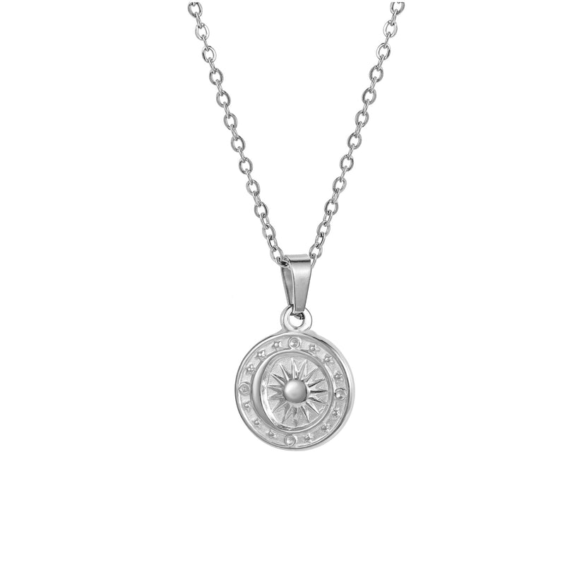 Women Steel Sun Compass Pendant Necklace