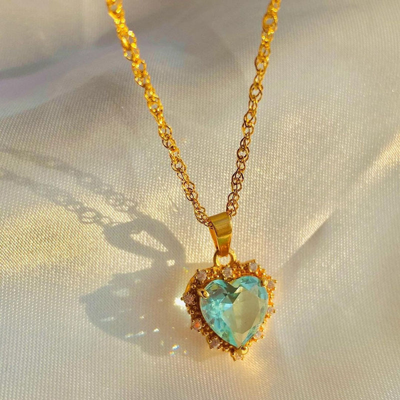 Women Colorful Rhinestones Heart-shped Necklace