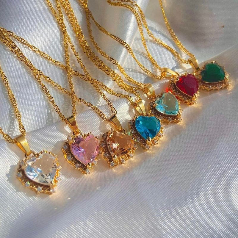 Women Colorful Rhinestones Heart-shped Necklace